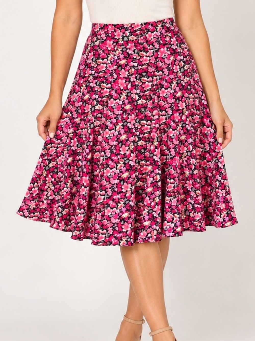 Christopher & Banks Pink Floral Circle Skirt